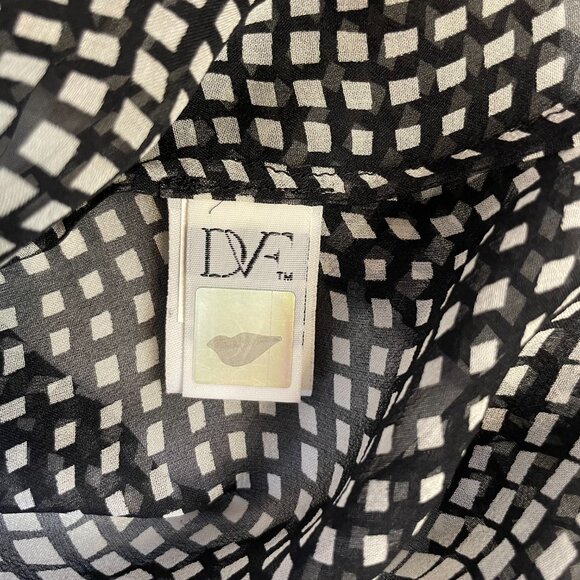 Diane von Furstenberg Silk Blouse Harlow Optic Black White Long Sleeves Size 6 - Picture 14 of 15